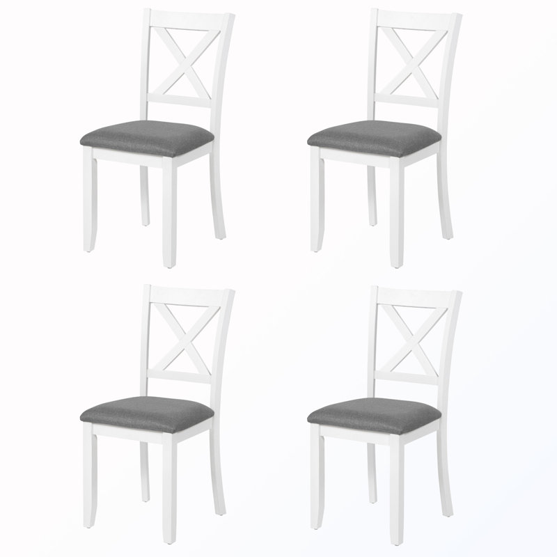 Ensemble de 4 chaises de salle à manger avec siège rembourré, Gris, Blanc