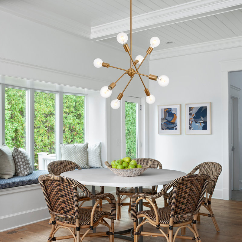 Lustre spoutnik 8 lumières avec bras réglables, Laiton brossé