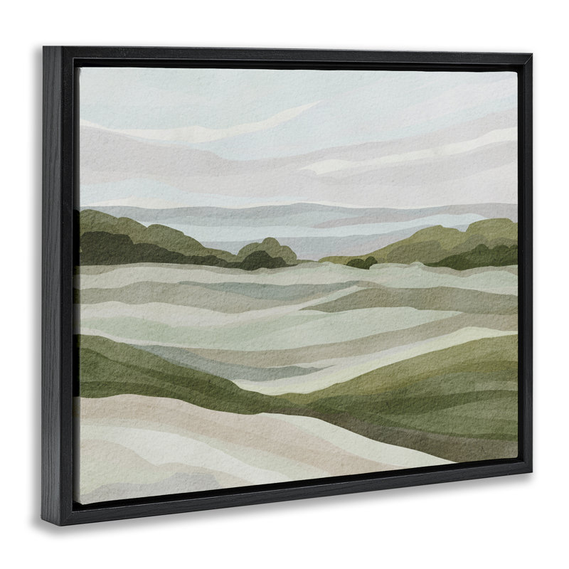 «Simple Rolling Green Hills», art mural encadré par Nikita Jariwala, H 25 po x l 31 po, Cadre flottant noir de jais