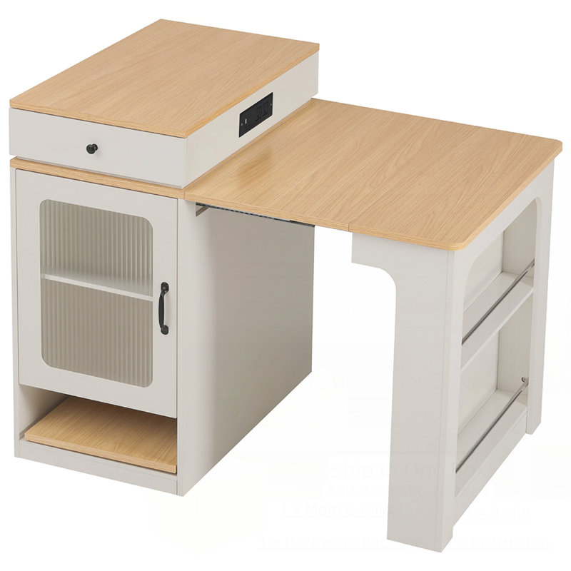 Îlot de cuisine polyvalent avec table de salle à manger extensible et rangement double face, idéal pour les cuisines et les salles à manger modernes