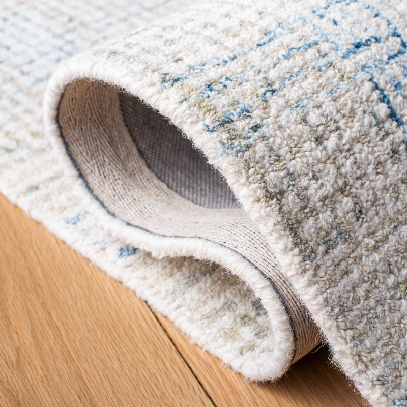 Tapis en laine / coton touffeté à la main Terkel en brun / bleu / ivoire, Tapis de couloir 2 pi 3 po x 8 pi