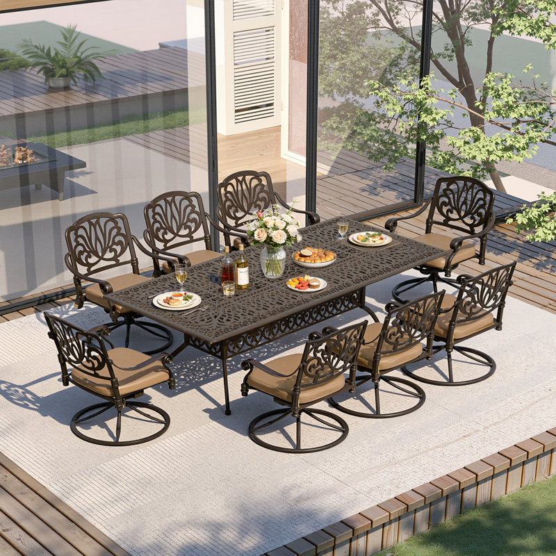 Ensemble repas d'extérieur rectangulaire pour 8 personnes L 86,6 po Afanasie, Kaki