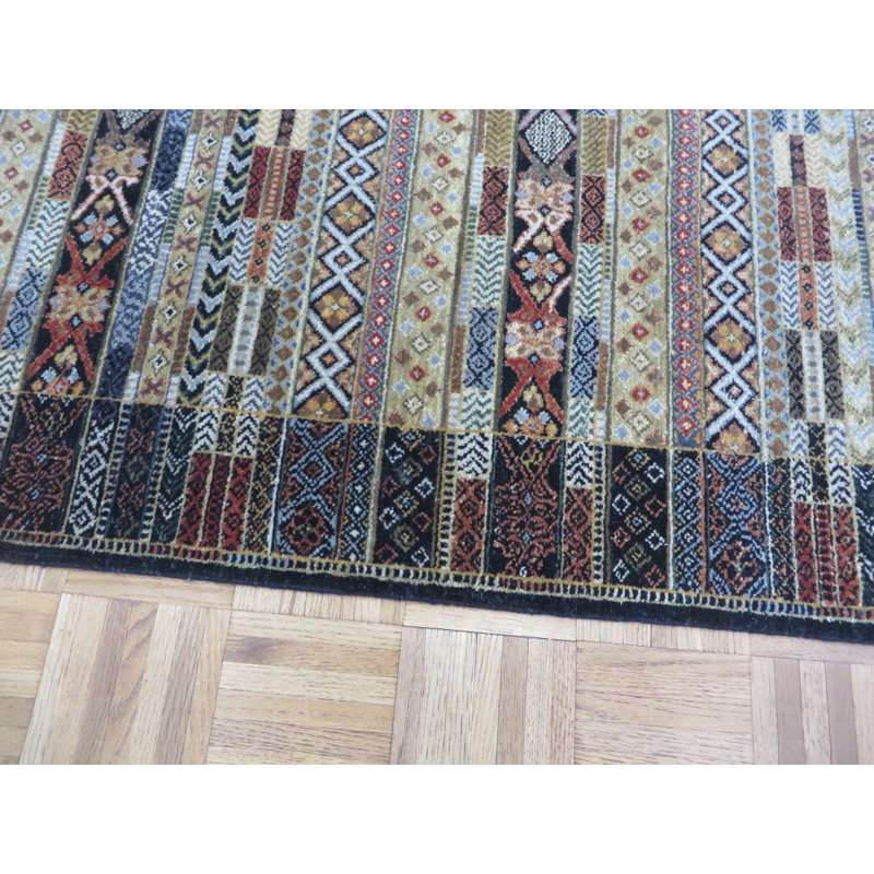 Tapis noir / brun en laine noué à la main Southwestern, Rectangle 6 pi x 8 pi 9 po