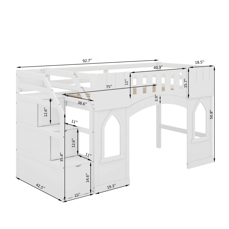 Twin Size Loft Bed With Window, White