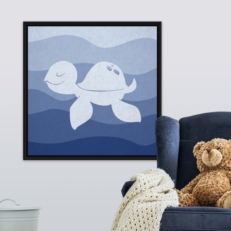 « sea tortue », impression Underwater Nursery, Cadre pour toile flottant noir, H 30 po x l 30 po x P 1,75 po