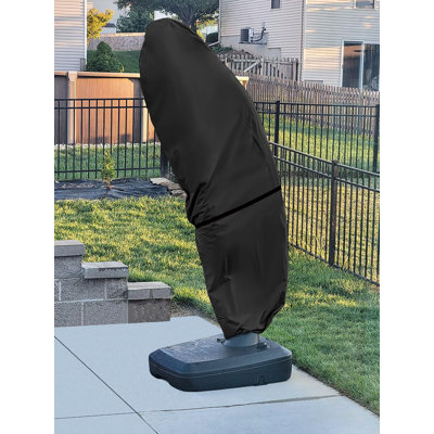 Patio Umbrella Cover For 7'-11.5' Offset Umbrella, Upgraded 600D Heavy Duty Outdoor Umbrella Covers With Support Pole And Zipper