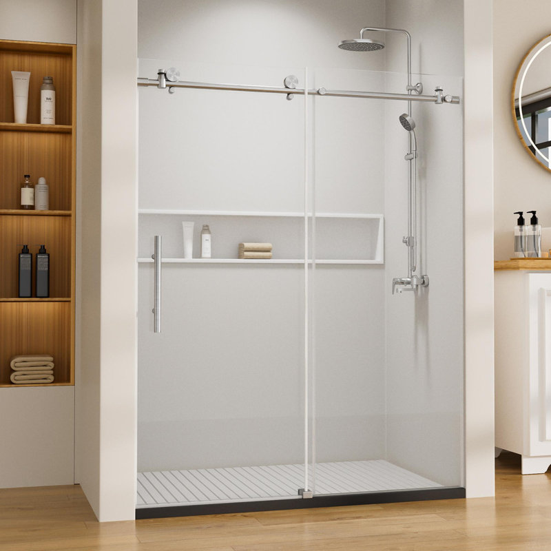 56"-60" W X 74" H Single Sliding Frameless Shower Door 8Mm Thickened Tempered Glass Stainless Steel Hardware, Brushed Nickel