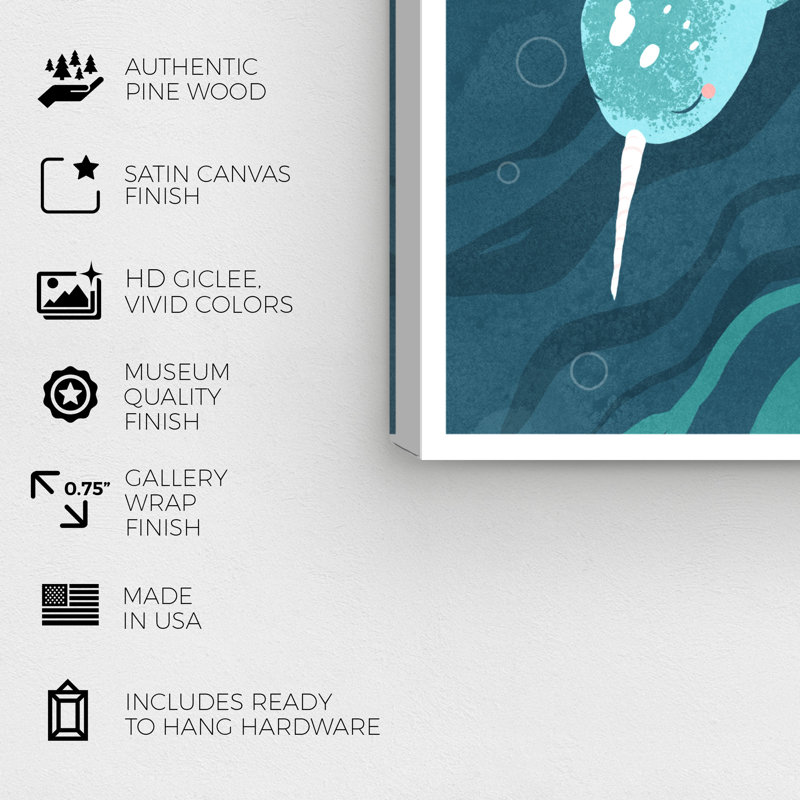 « narwhals », impression encadrée, H 24 po x l 16 po x P 0,75 po, Toile tendue