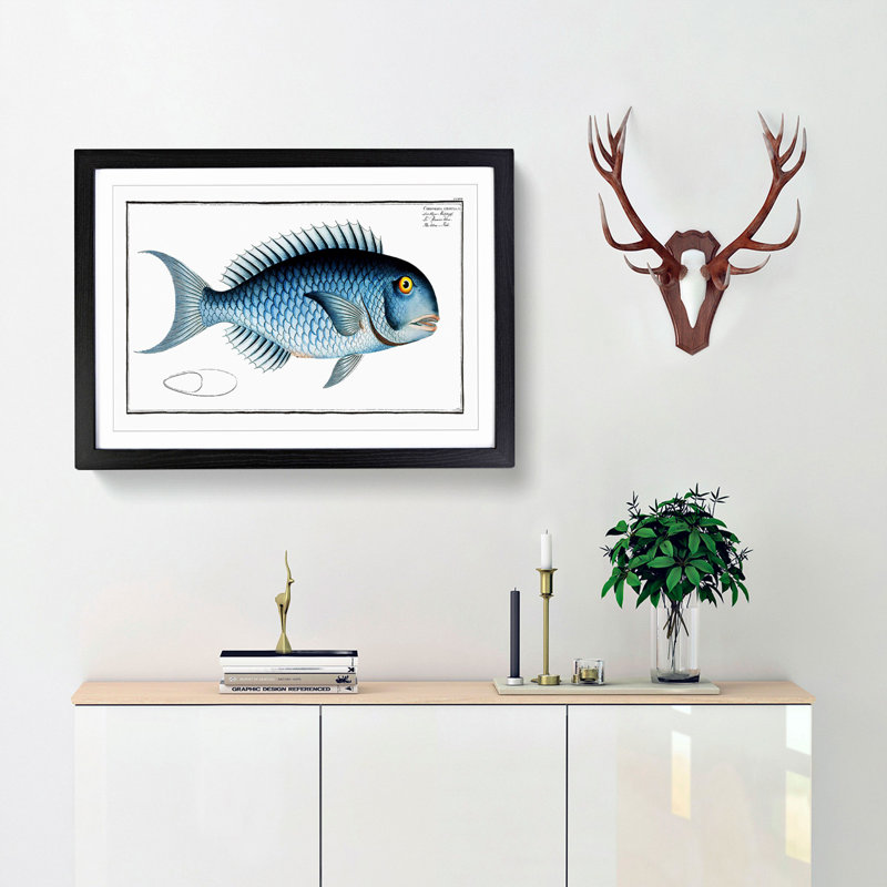 Blue Fish by M.E. Bloch - Picture Frame Painting Print, 62cm H x 87cm W x 2cm D, Black Framed
