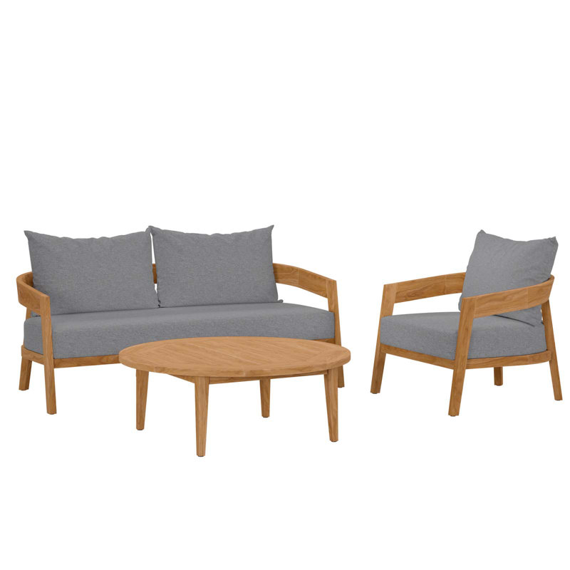 Ensemble de patio d'extérieur en bois de teck 3 pièces Brisbane par Modway, gris