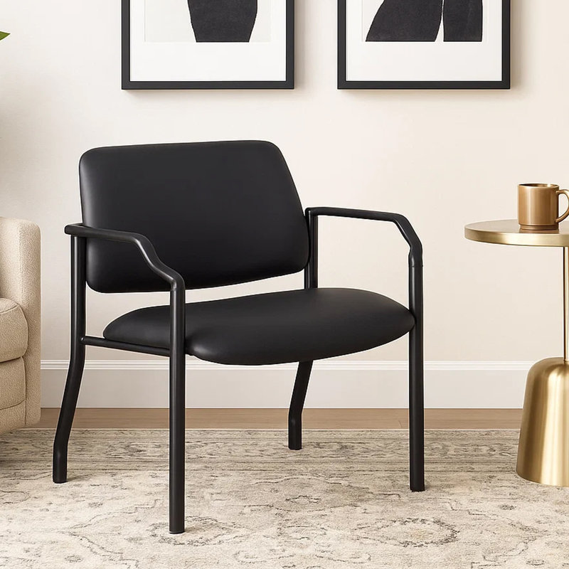 Large fauteuil d'invité Theo XL, 500 lb, vinyle antimicrobien noir, Noir