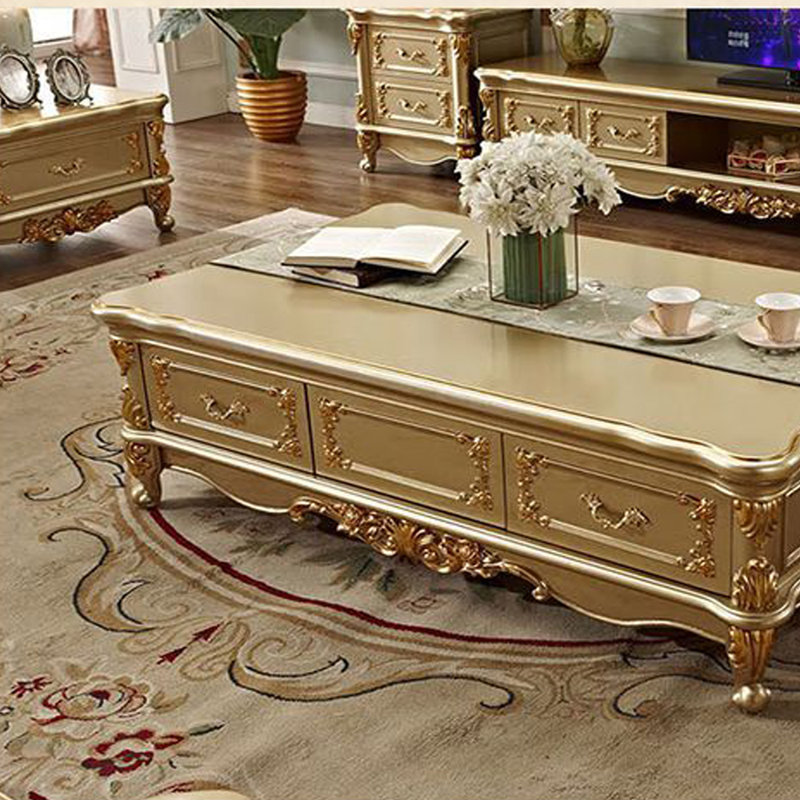Table basse européenne en bois sculpté rétro