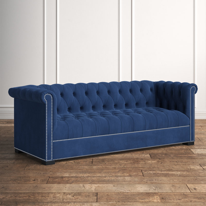 Heritage Upholstered Velvet Sofa, Midnight Blue
