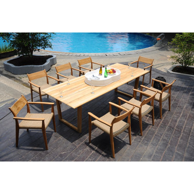 Ensemble de salle à manger 7 pièces en bois de teck de qualité A: table rectangulaire 98 "et fauteuils empilables Amilo # 11AM3206