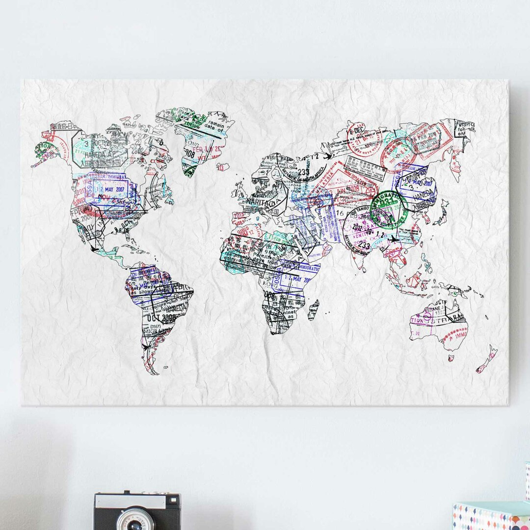 Glasbild Passport Stamp World Map