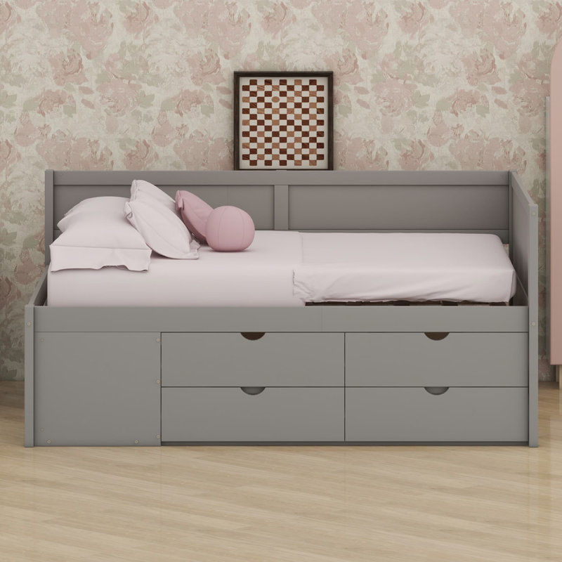 Kaella Daybed With Drawers And Shelves, Gray, Full