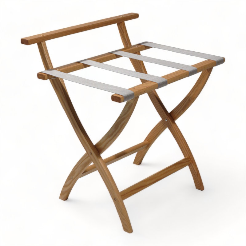 Folding Solid Wood Luggage Rack, Light Oak, Silver