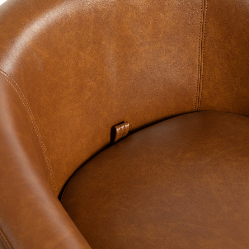 Fauteuil demi-tonneau rembourré pivotant avec rangement 2 pièces, Similicuir brun clair