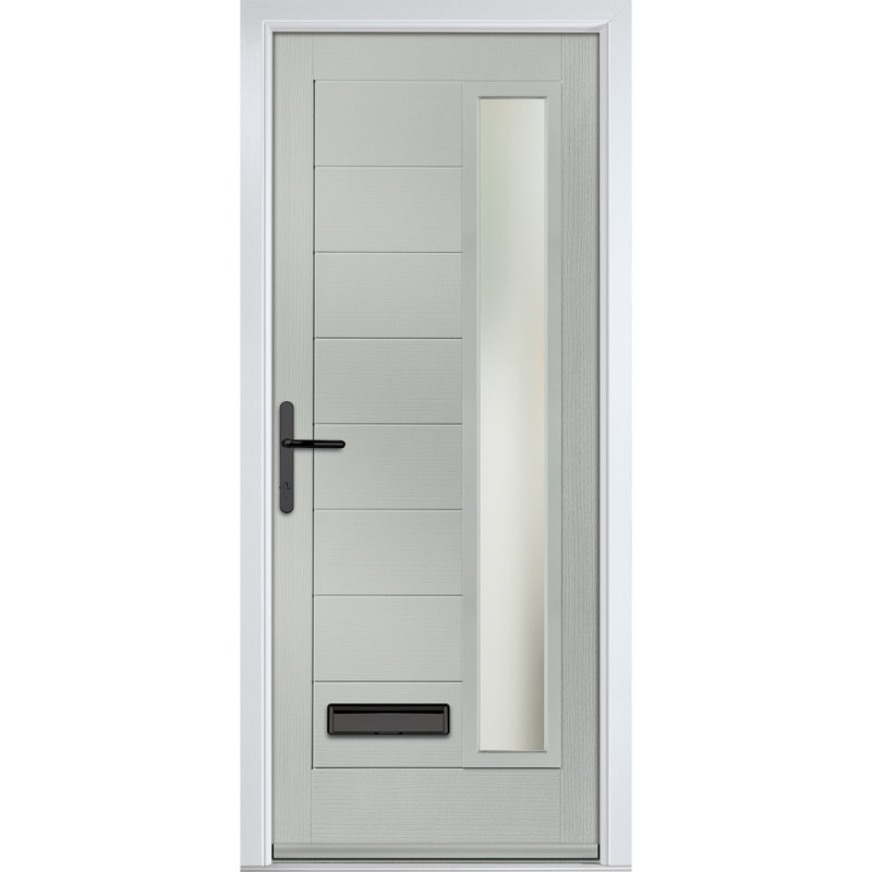 Crystal GRP Front door Monza Right Anthracite Grey 890mm x 2090mm Open in Right hand Stipolytte Glass, Right, Agate Grey