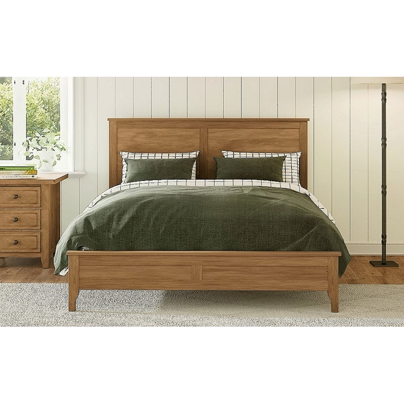 Lit plateforme moderne en bois avec support de lattes en bois robuste, aucun sommier nécessaire, Naturel, Très grand lit
