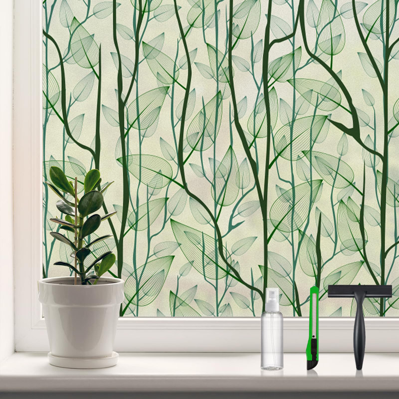 Film d'intimité pour fenêtre avec outils d'installation, fenêtre décorative en verre teinté pour la maison, autocollant de fenêtre statique pour porte d'entrée, salle de bain, porte en verre (vert foncé, 35,4 po x 78,7 po)