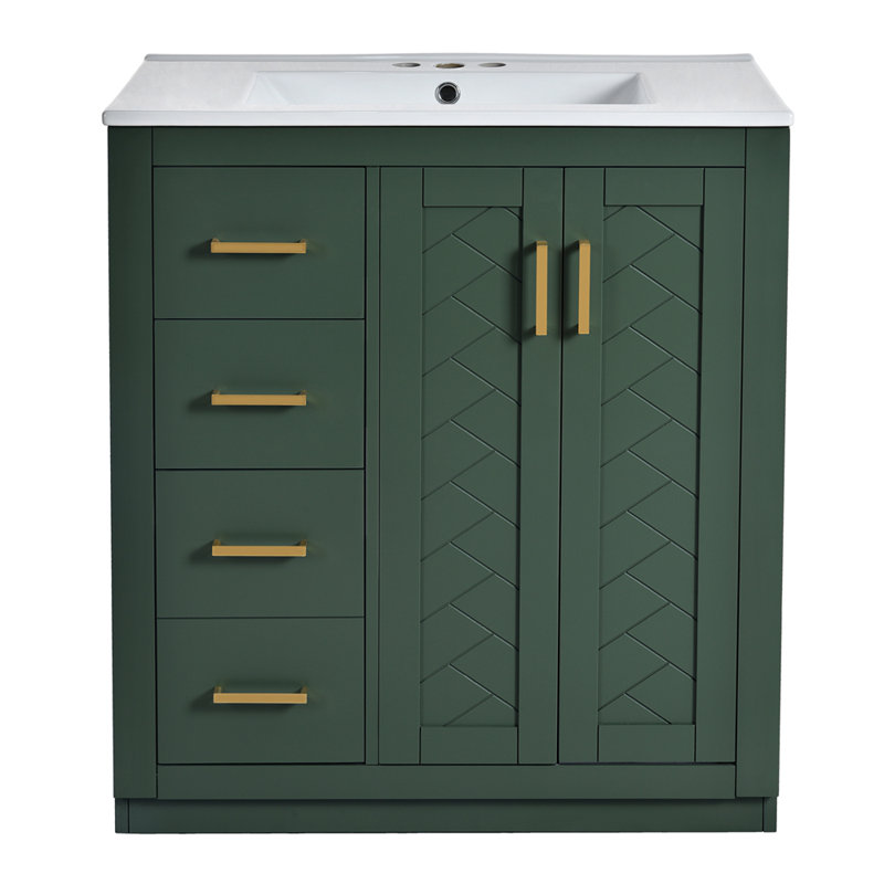 Meuble-lavabo 30 po avec lavabo en céramique, Vert