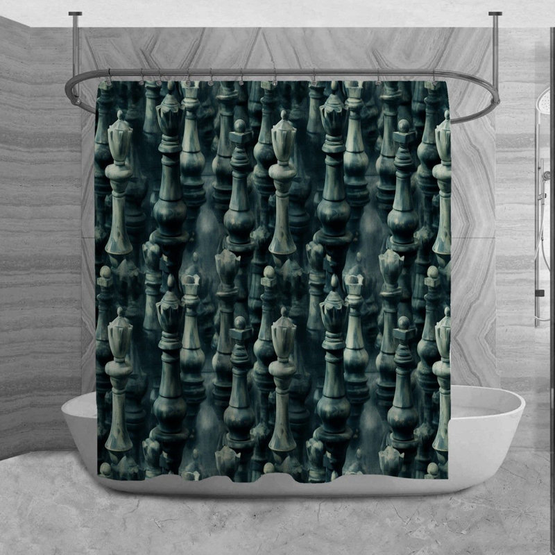 Chess Shower Curtain Gaming Bathroom Décor Black/Grey, H 93 po x l 70 po