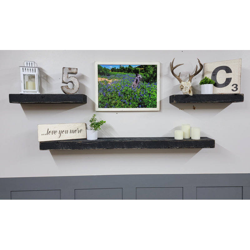Rough Cut Décor Floating Shelf, Black Stain, 3" H x 24" W x 7" D