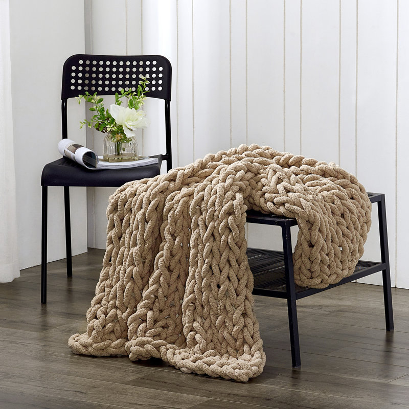Jeté tricoté en chenille Donna, Vert menthe