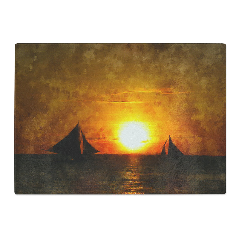 Sailing Boats at Sunset Painting Chopping Board, 0.4cm H x 20cm W x 28.5cm L