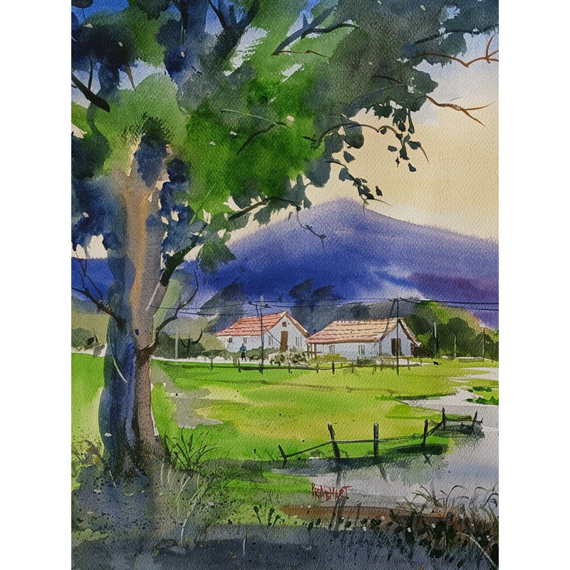 Paysage après la pluie | Aquarelle sur papier | Par Prabhas Parappur