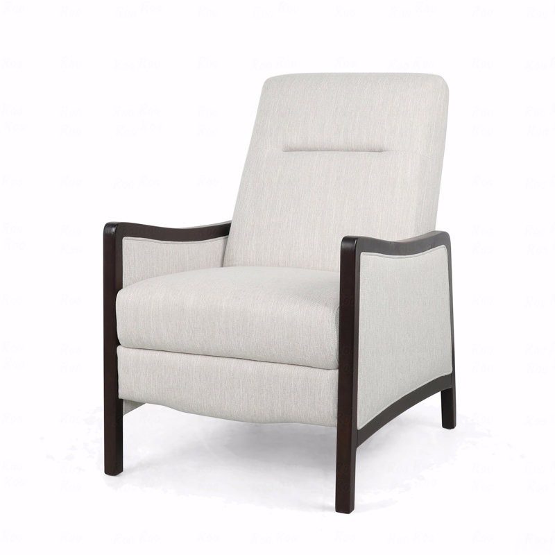 Mid-Century Modern Push-Back Fabric Recliner – Birchwood Frame + Thick Seat Cushion, Beige