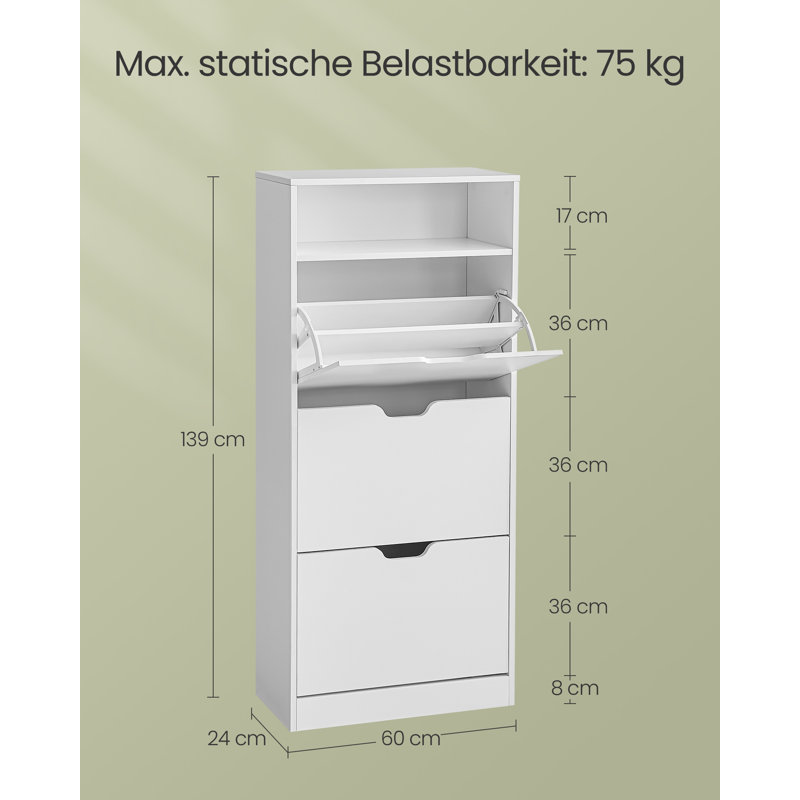 Shoe cabinet with 3 flaps, shoe tipper, shoe rack, shoe storage, open compartment, adjustable partition, White