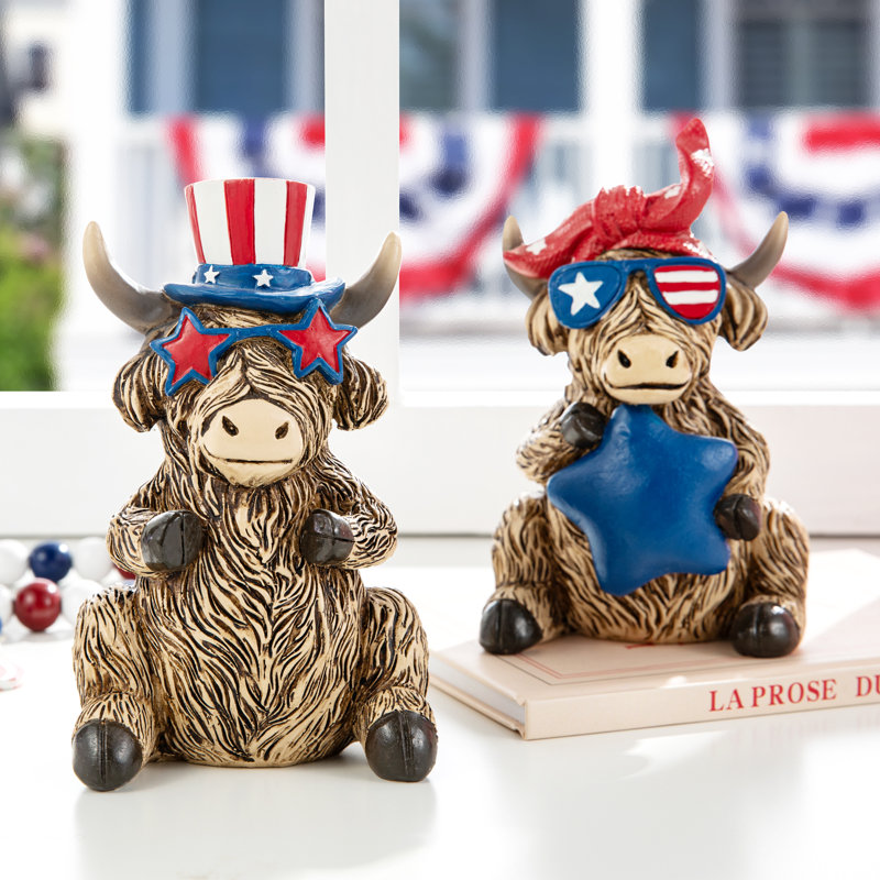 Set Of 2 Patriotic/ Americana Highland Cow Table Decor