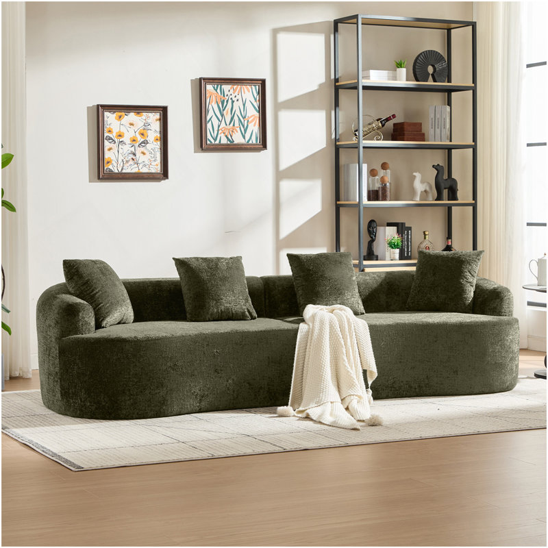 Causeuse incurvée, petit canapé en chenille avec 3 coussins, canapé profond pour appartement, salon, aucun assemblage requis