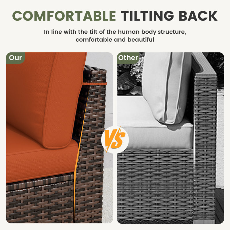 2-Person Armless Outdoor Seating Group With Coffee Chair, Orange