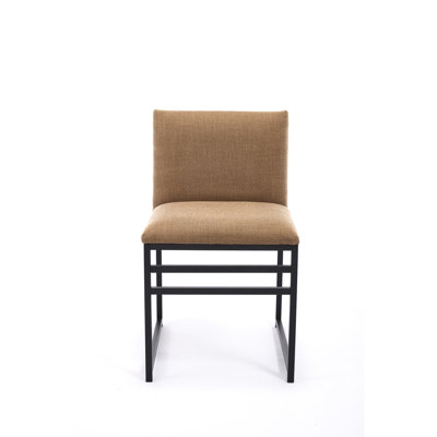 2 chaises de salle à manger modernes, revêtues de lin, de fer, de rembourrage en mousse confortable pour un design relaxant, confortable et élégant, revêtement en lin, fabrication en métal, intérieur