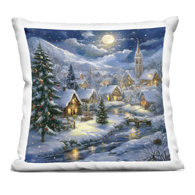 Snow Covered Village Decorative Printed Throw Pillow, design by LSR Design Studio