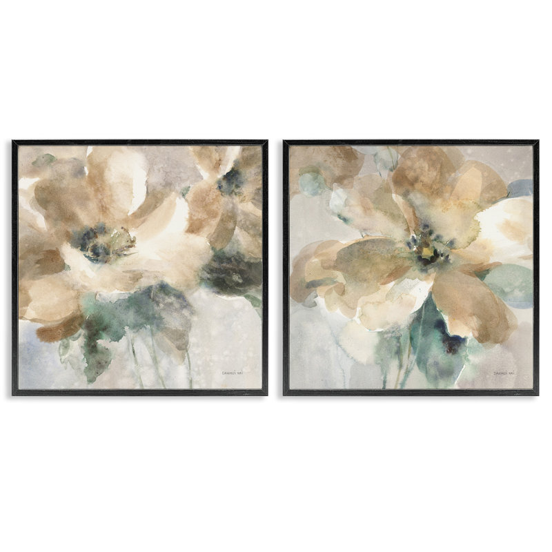 Fleurs abstraites beiges, ensemble de 2 giclées encadrées par Danhui Nai, Giclée encadrée noir minuit