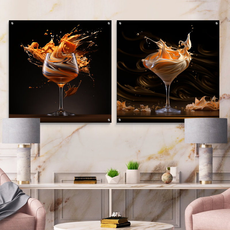 Bourbon Ballet Cocktail - Ensemble de 2 verres muraux en acrylique, H 16 po x l 33 po
