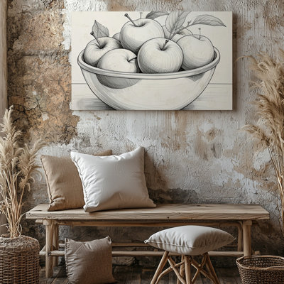 Art mural sur toile, dessin de bol de pomme minimal