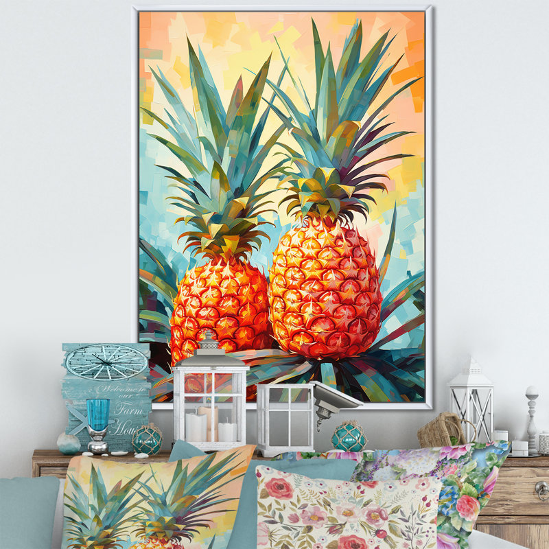 Sérénade ensoleillée à l'ananas, Cadre flottant blanc, H 40 po x l 30 po x P 1,5 po