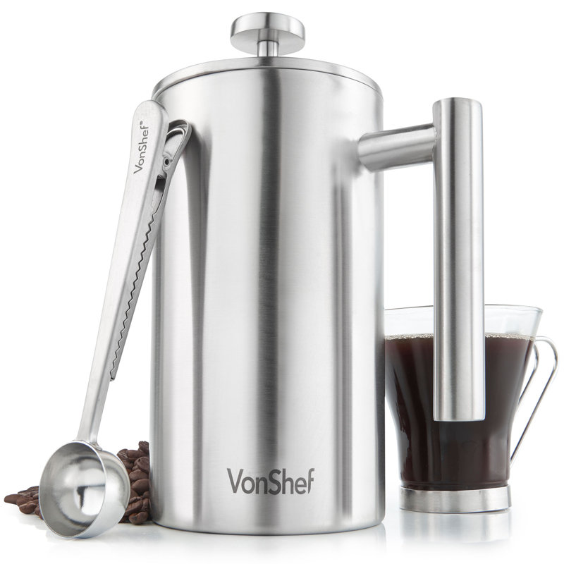 VonShef 6 Cup Cafetiere, 0.8 L, Silver