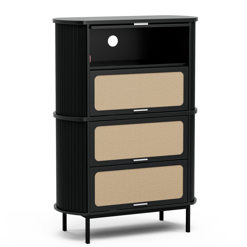 Armoire de rangement pour chaussures Natural Rattan, Noir
