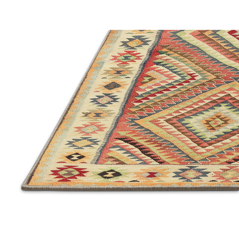 Tapis contemporain rouge / gris / safran, Rectangle 8 pi x 12 pi