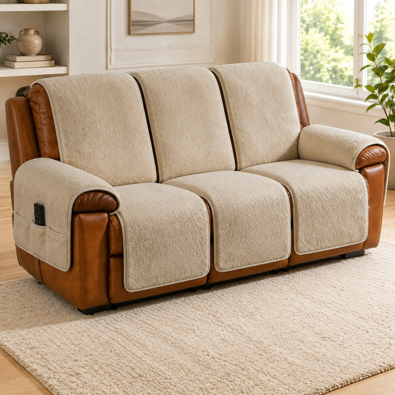 Ensemble de protection pour meubles inclinables en Sherpa Plush avec envers antidérapant, housses d'accoudoirs et poches latérales pour chaise, causeuse et canapé à 3 places
