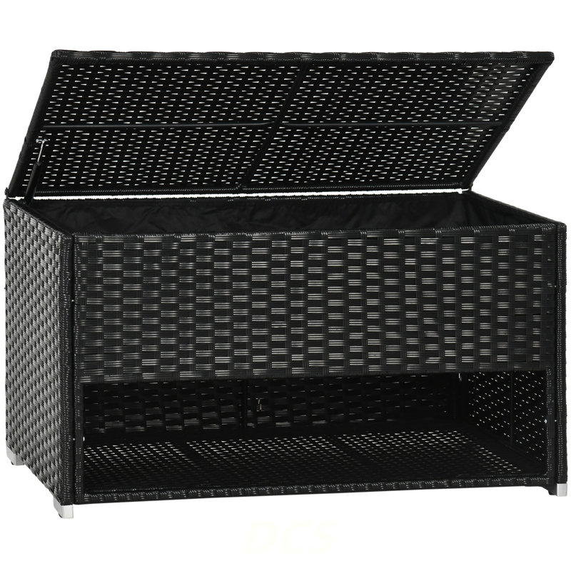 Outsunny Outdoor Deck Box & Shoe Storage, PE Rattan Wicker Towel Rack With Liner For Indoor, Outdoor, Patio Furniture Cushions, Pool, Toys, Garden Tools, Black, Shoe Storage