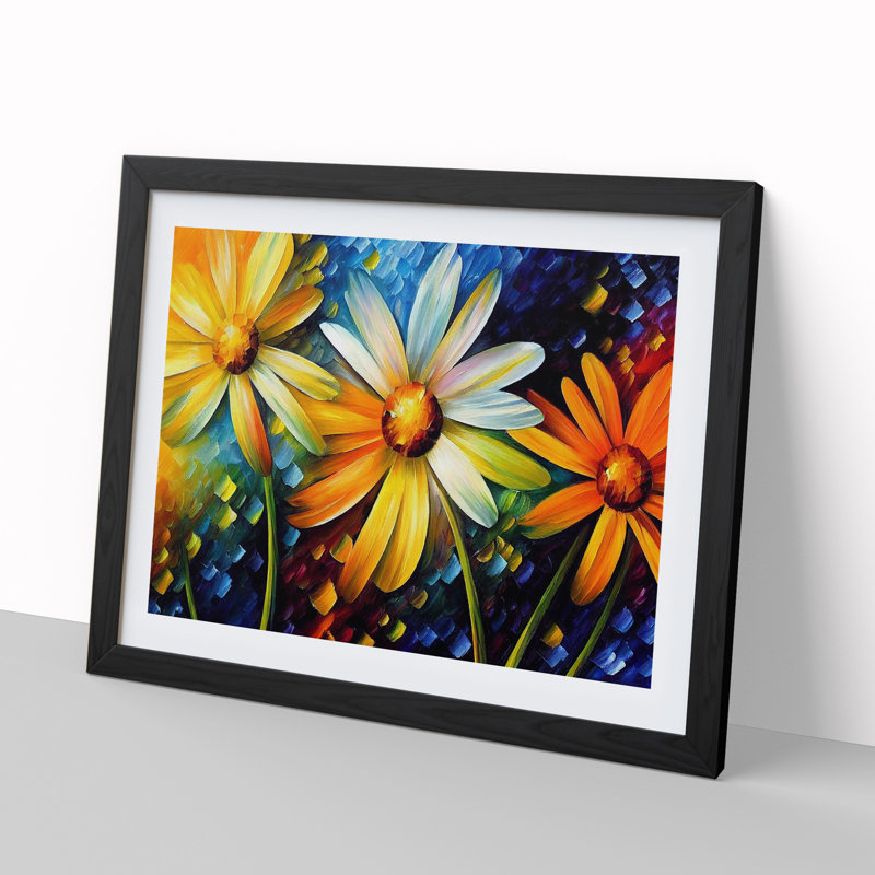 XH1022-6594X Daisy Flowers Vol.2 Abstract 1 Piece Single Picture Frame Painting, 46cm H x 64cm W x 2cm D, Black