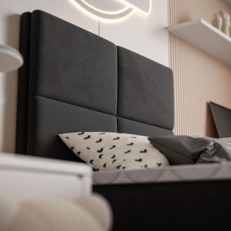 Upholstered Bed with Mattress, 90cm W x 200cm L, Black