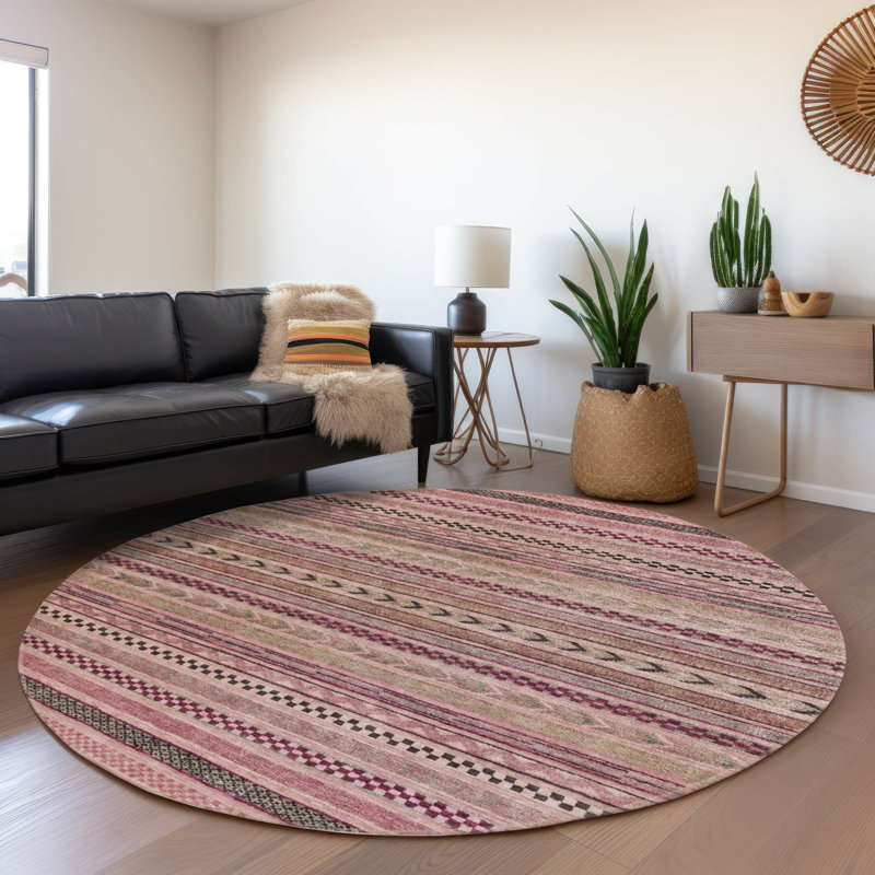 Tapis lavable intérieur / extérieur rose Luthyra - LOOMlan, 8 pi x 8 pi